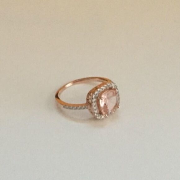 Rose Gold 925 Pink Morganite Princess Halo Ring - Picture 2 of 4